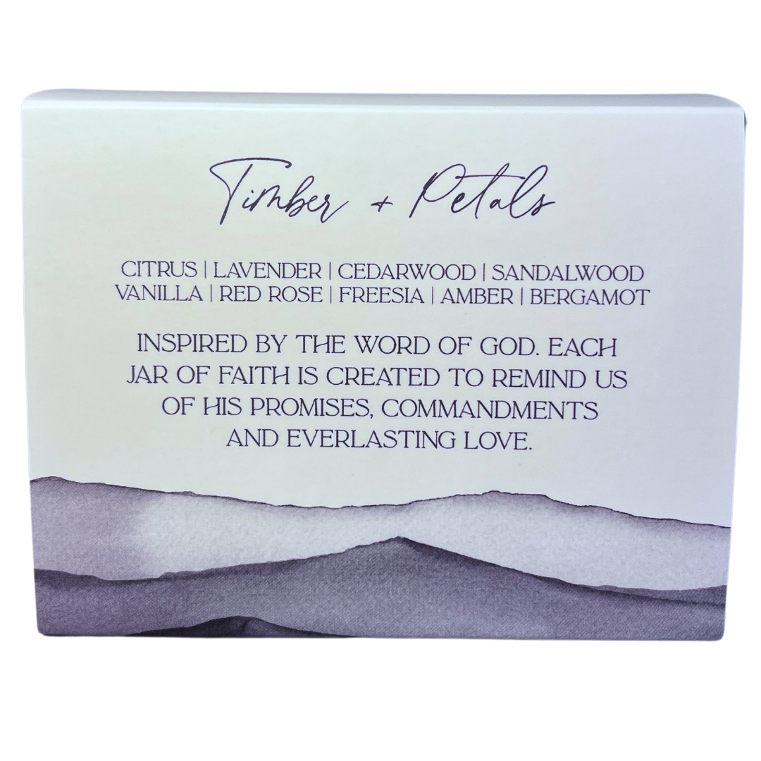 COMFORT - Jars of Faith Candle Jar. TIMBER & PETALS scented- "The Lord is close to the brokenhearted and saves those who are crushed in spirit" Psalm 34:18