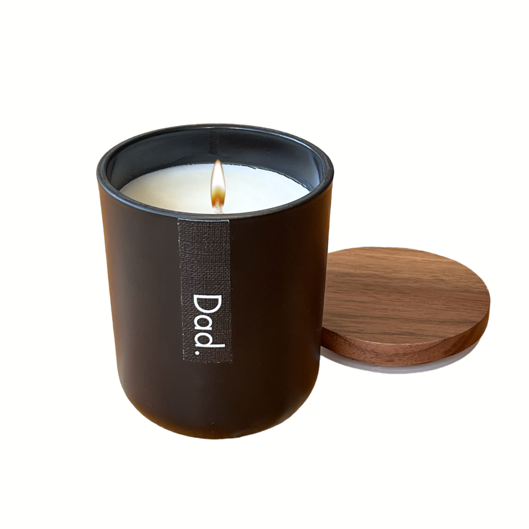 Father's Day Soy candle in black jar with walnut timber lid - choice of 3 scents!