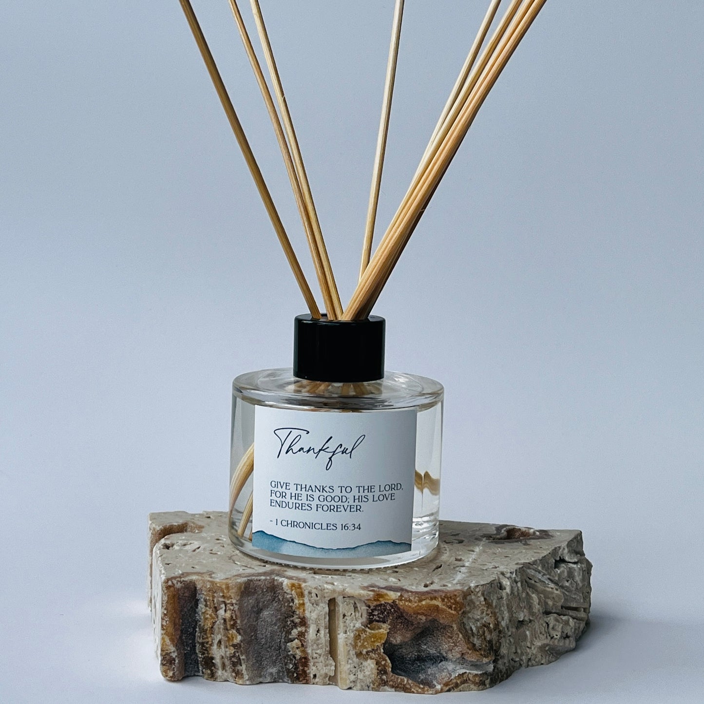 Thankful -  Bible Verse Reed Diffuser - “Give thanks to the LORD, for he is good; his love endures forever.” 1 Chronicles 16:34