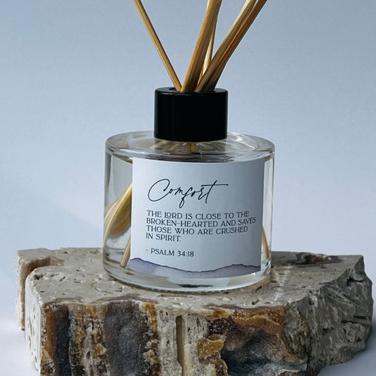 Comfort -  Bible Verse Reed Diffuser - “The LORD is close to the broken-hearted and saves those who are crushed in spirit.” Psalm 34:18