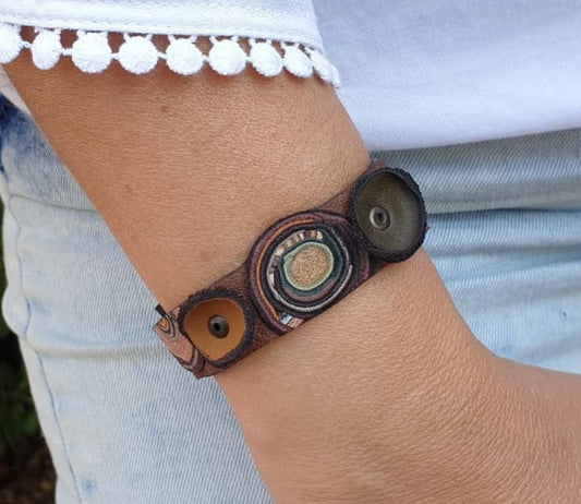 Unique Leather BRACELET Unisex men and women earthy browns adjustable 100% leather