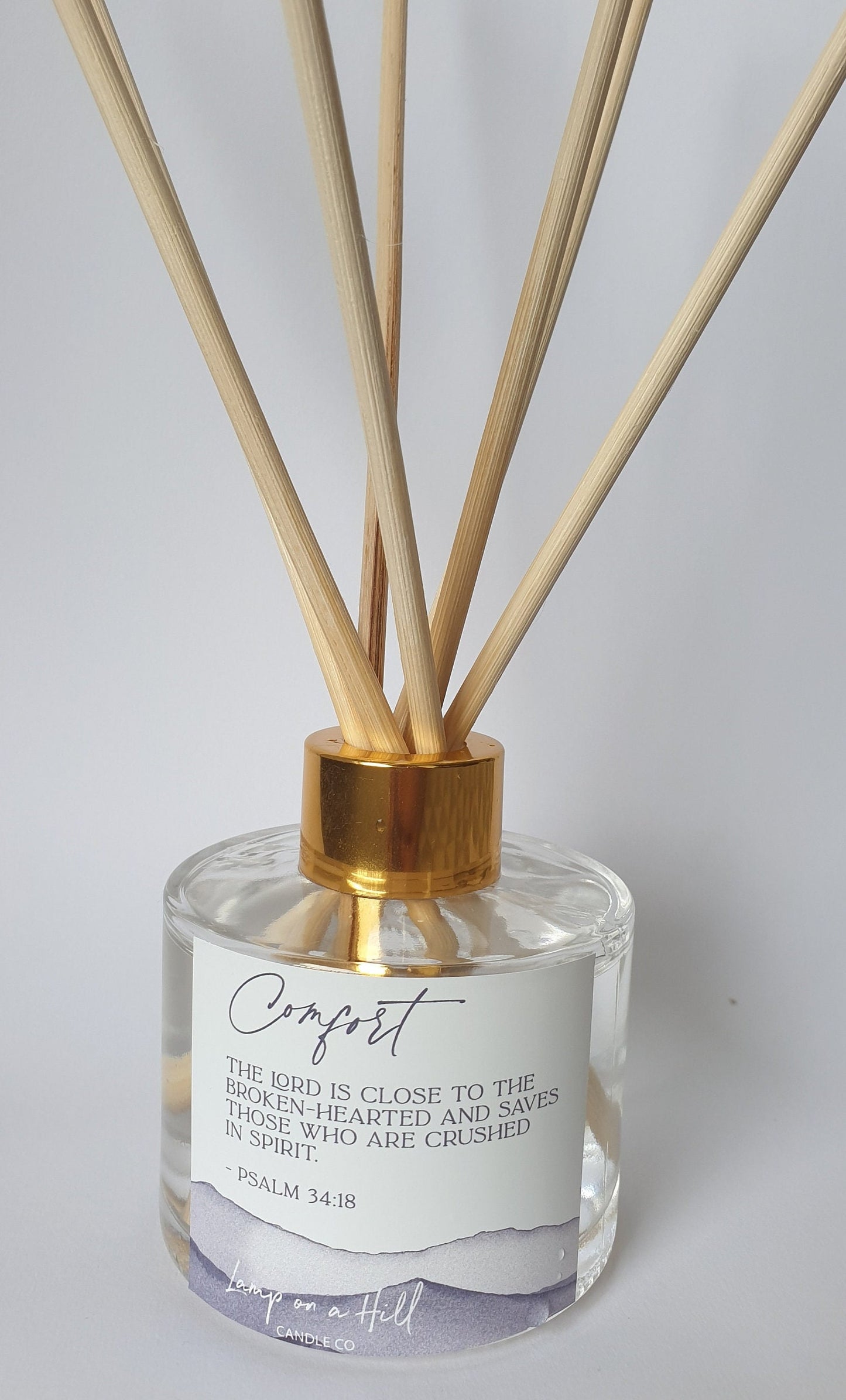 Comfort -  Bible Verse Reed Diffuser - “The LORD is close to the broken-hearted and saves those who are crushed in spirit.” Psalm 34:18