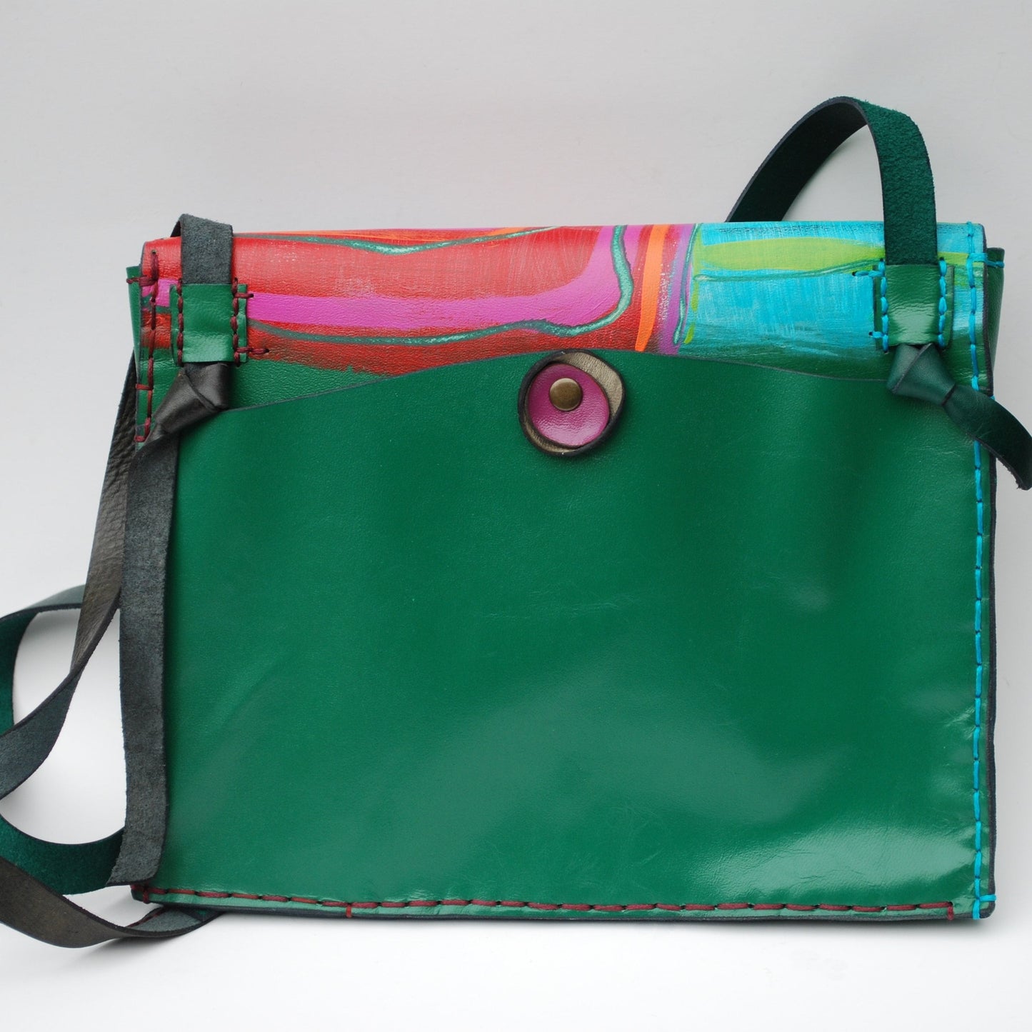 100% Leather Handbag. Unique Vibrant Bright Colours. Quirky & arty.