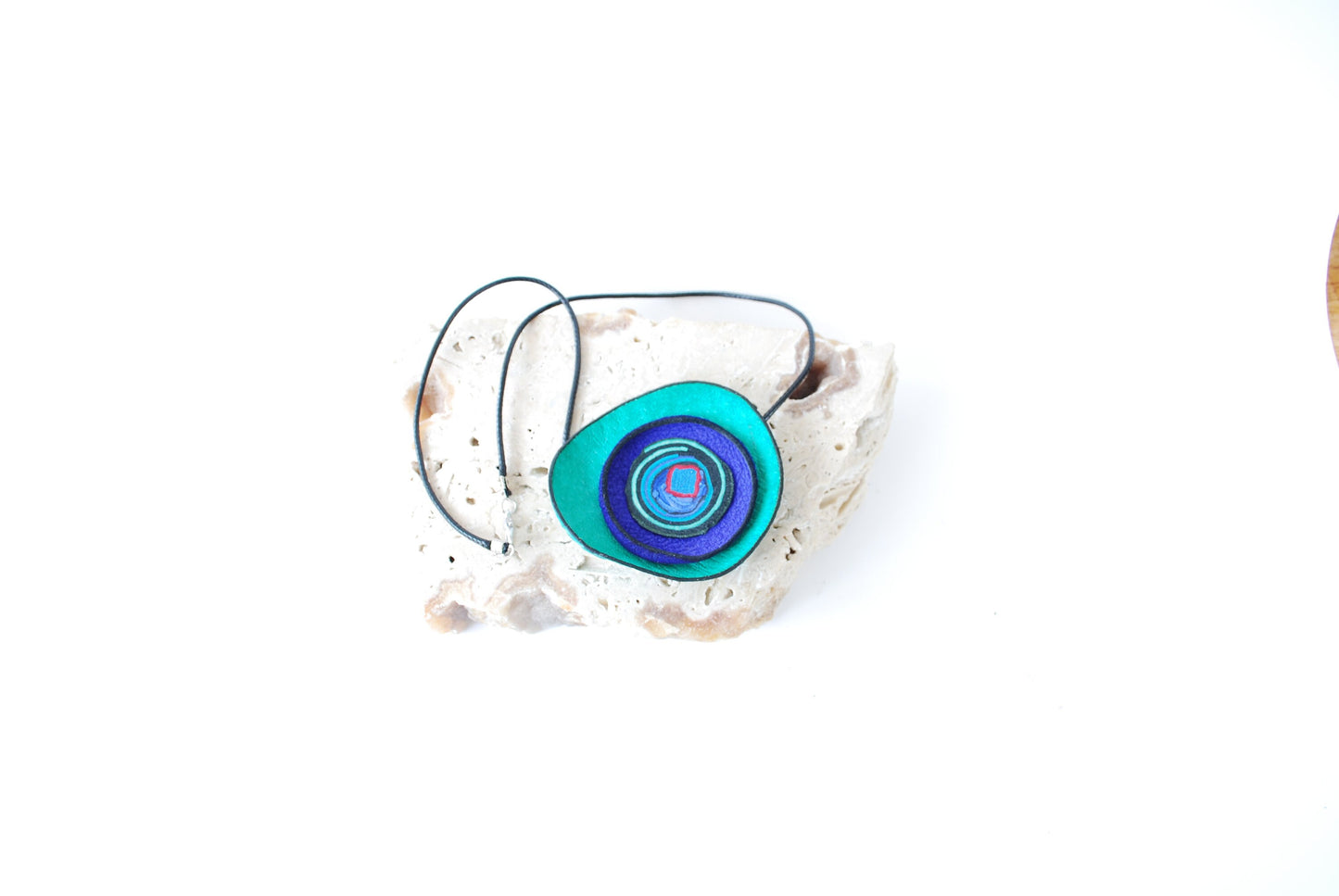 Turquoise & deep blue Leather Necklace with interesting lines and spirals