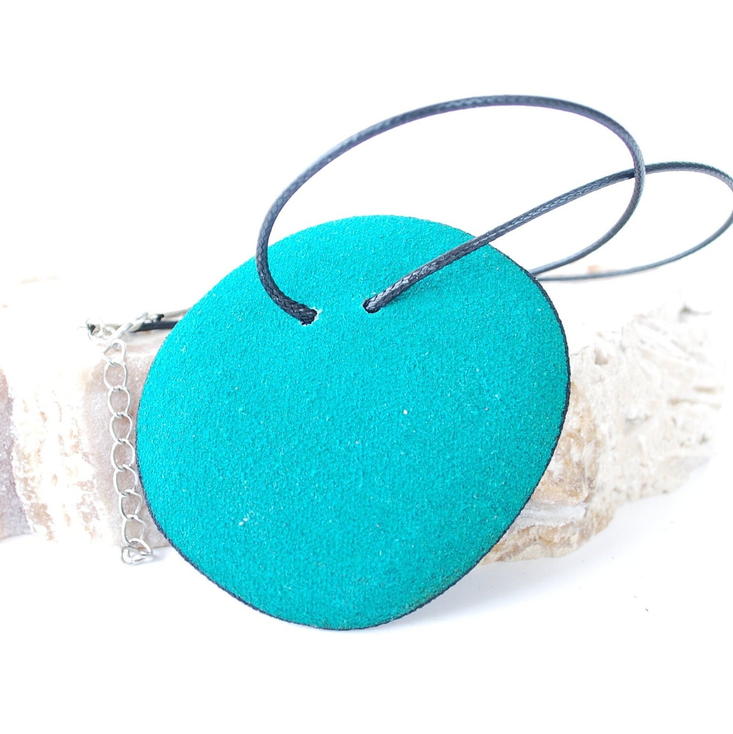 Green & deep blue Leather Necklace with interesting lines and spirals